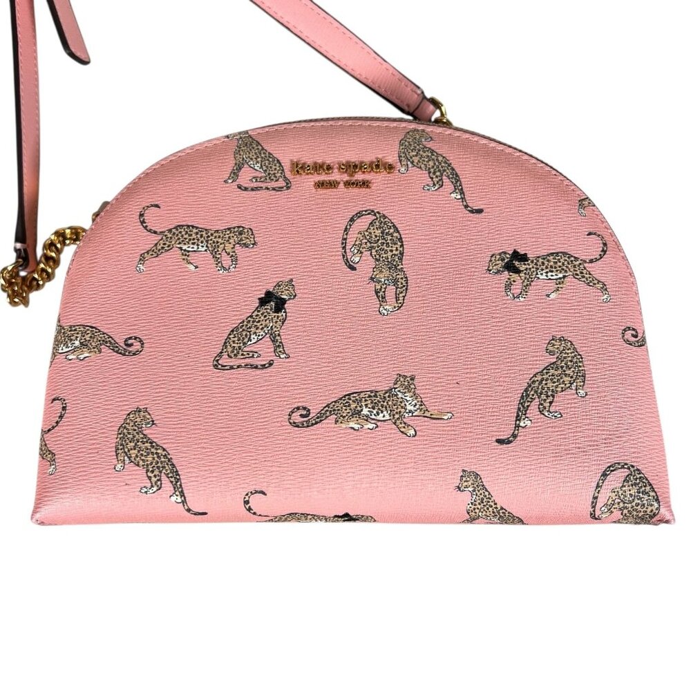Kate Spade New York Womens Morgan Leopard Double-Zip Dome Pink Crossbody Bag - Picture 7 of 16